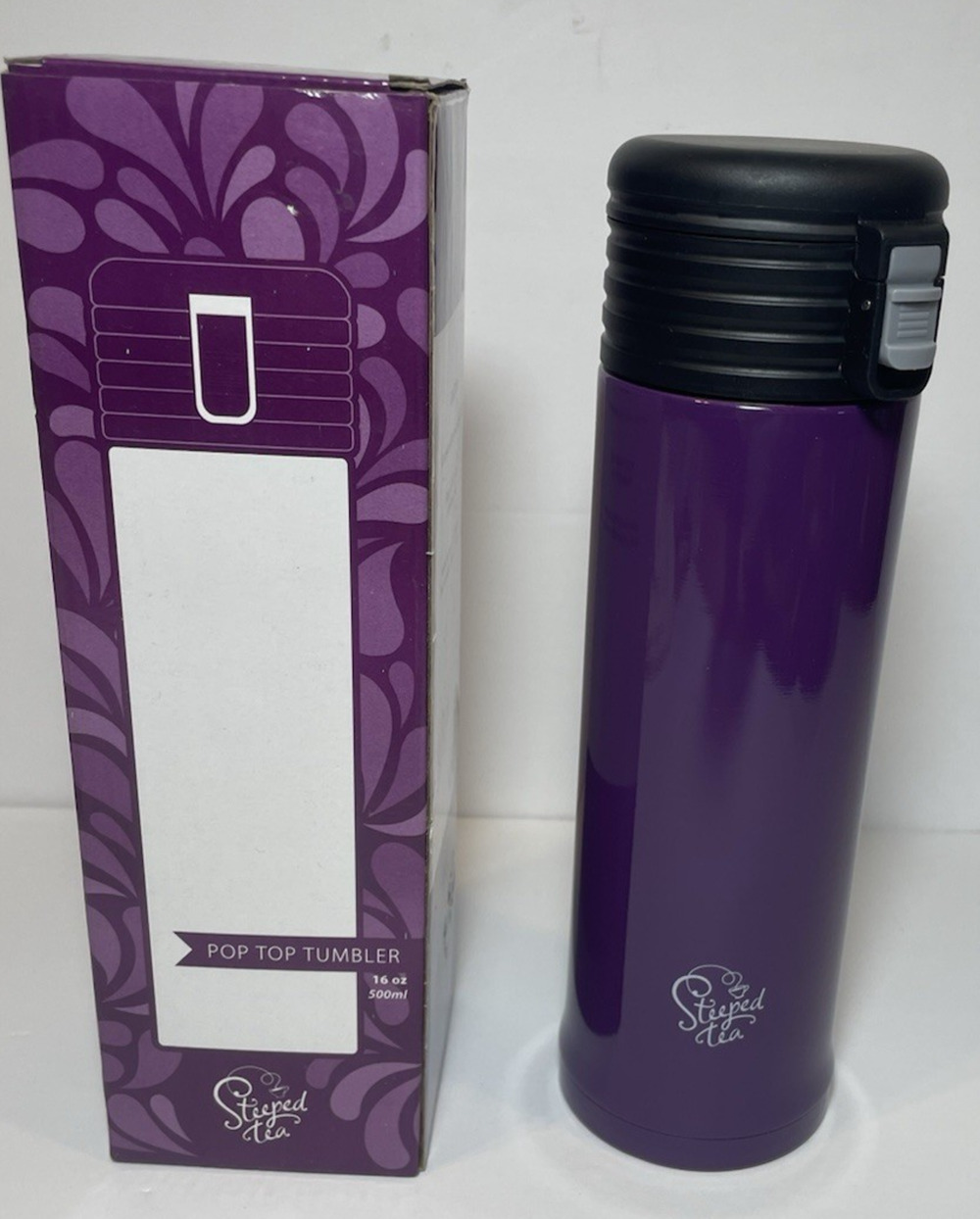 Steeped Tea 16 Oz. Pop Top Tea Tumbler/Infuser - purple Stainless BPA Free
